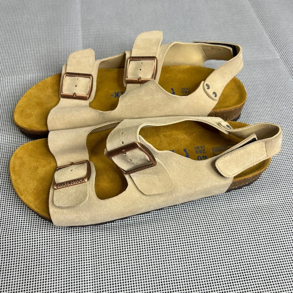 Birkenstock Milano Soft Footbed Suede Sandals Sand Beige EU 40 Women 9 NWOT